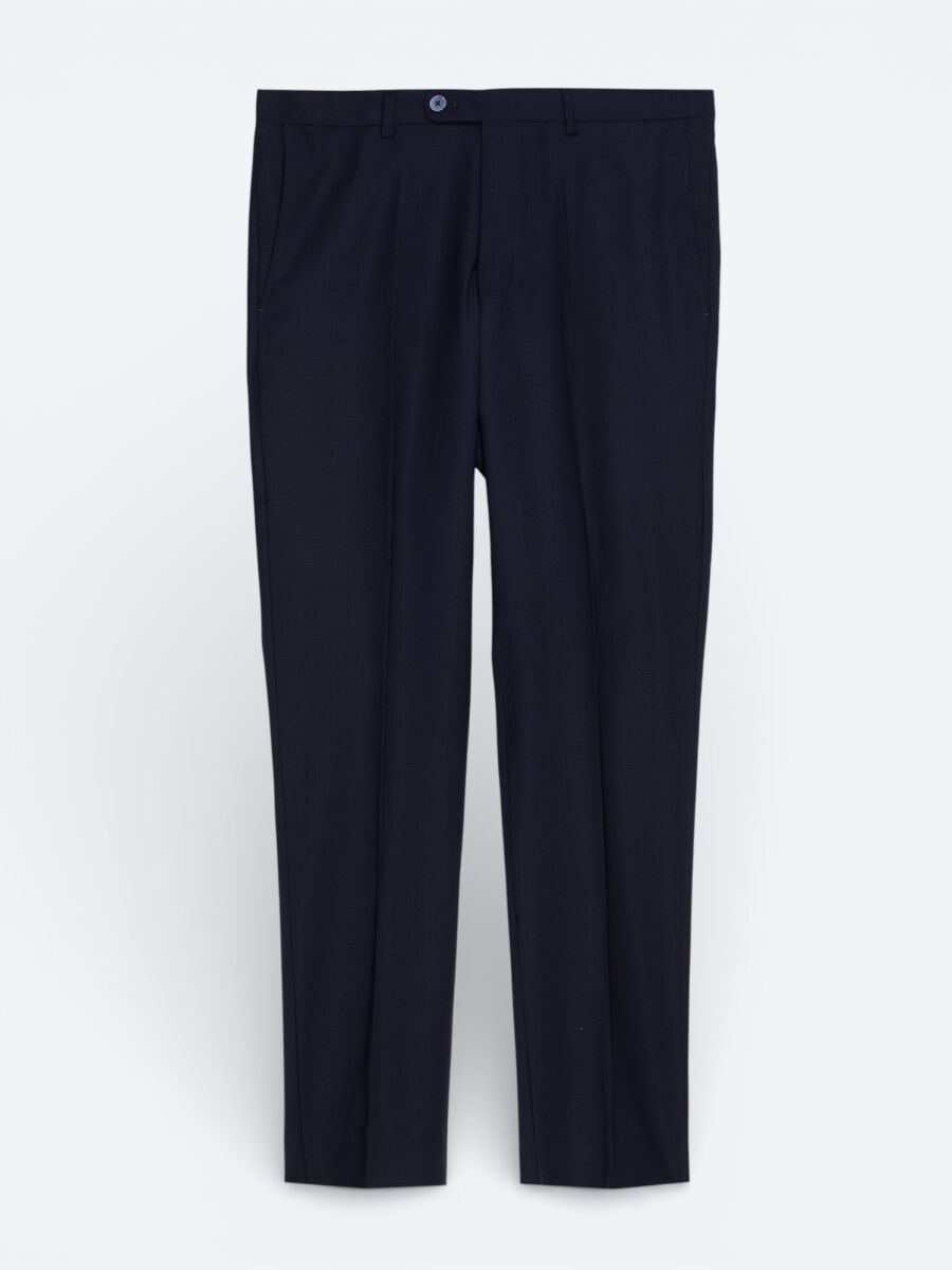 Navy Blue Plain Modern Fit Wool Blended Suit - 6