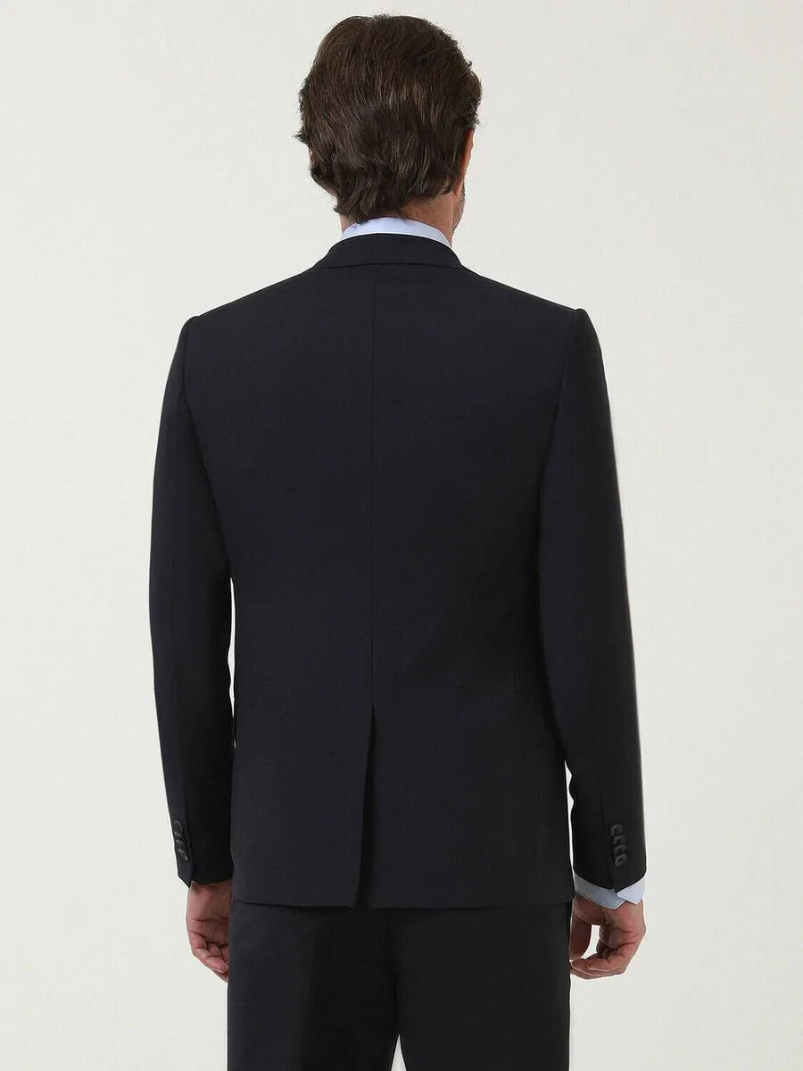 Navy Blue Plain Modern Fit Wool Blended Suit - 4