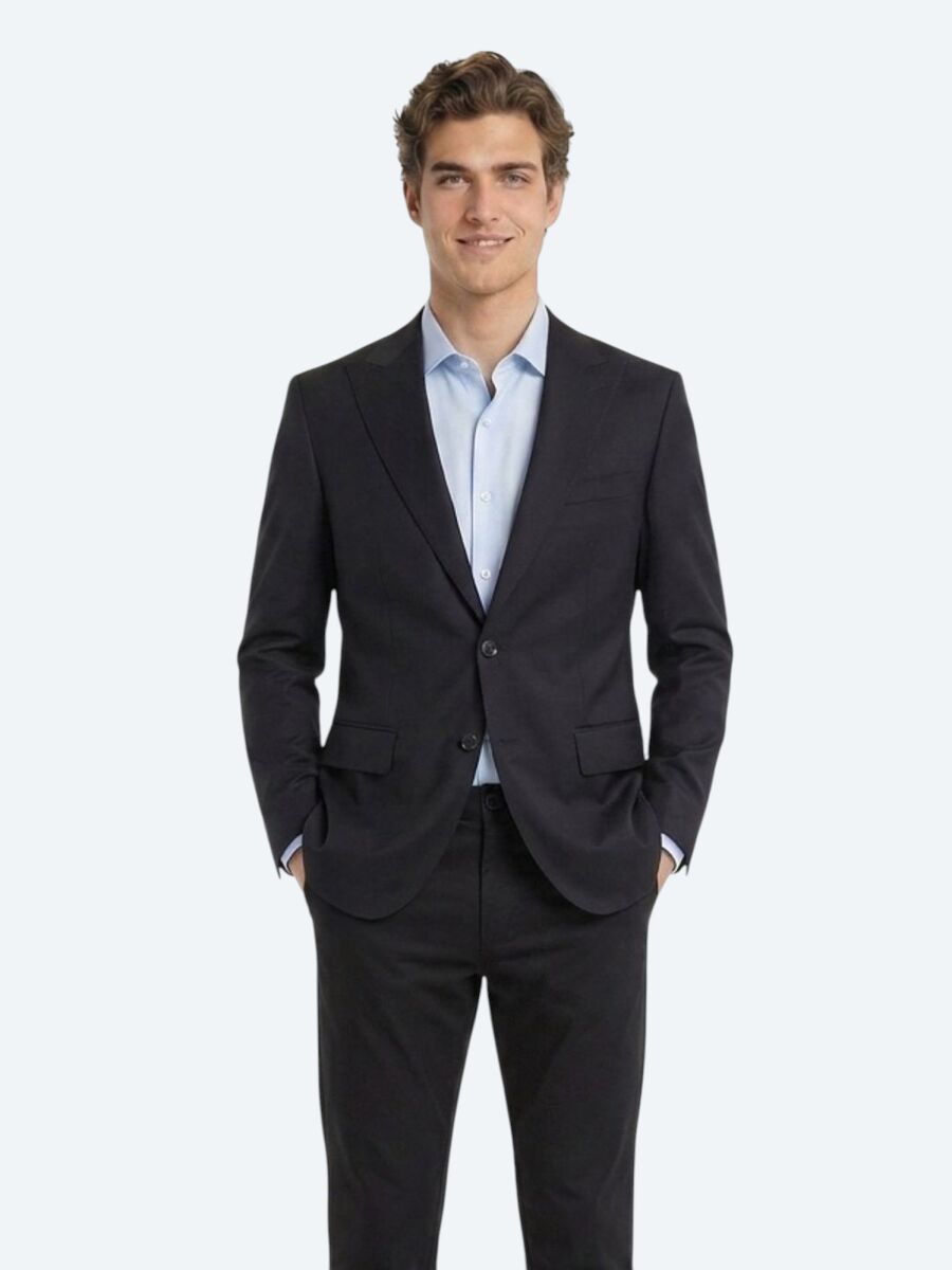 Navy Blue Plain Modern Fit Wool Blended Suit - 1