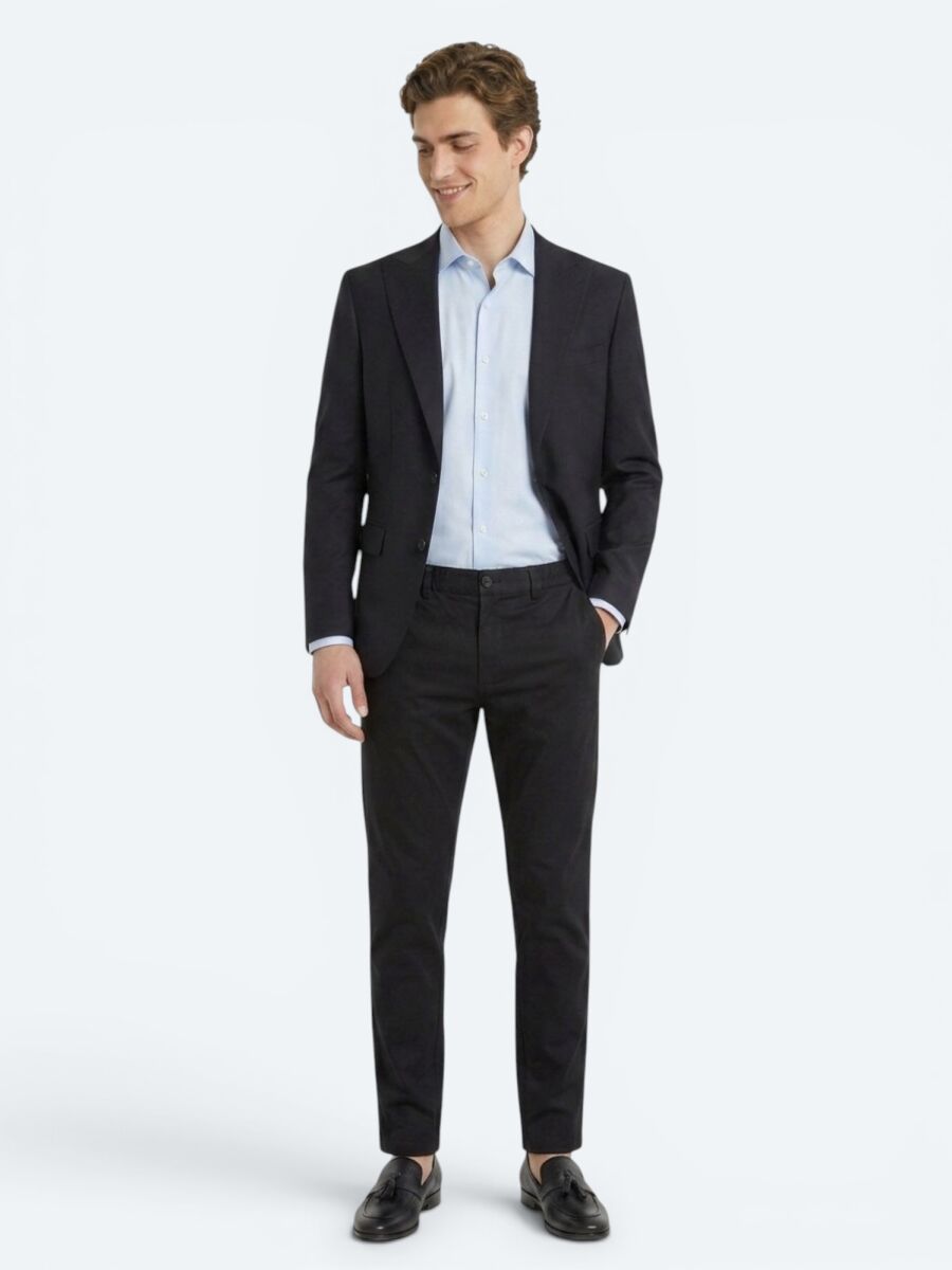 Navy Blue Plain Modern Fit Wool Blended Suit - 3