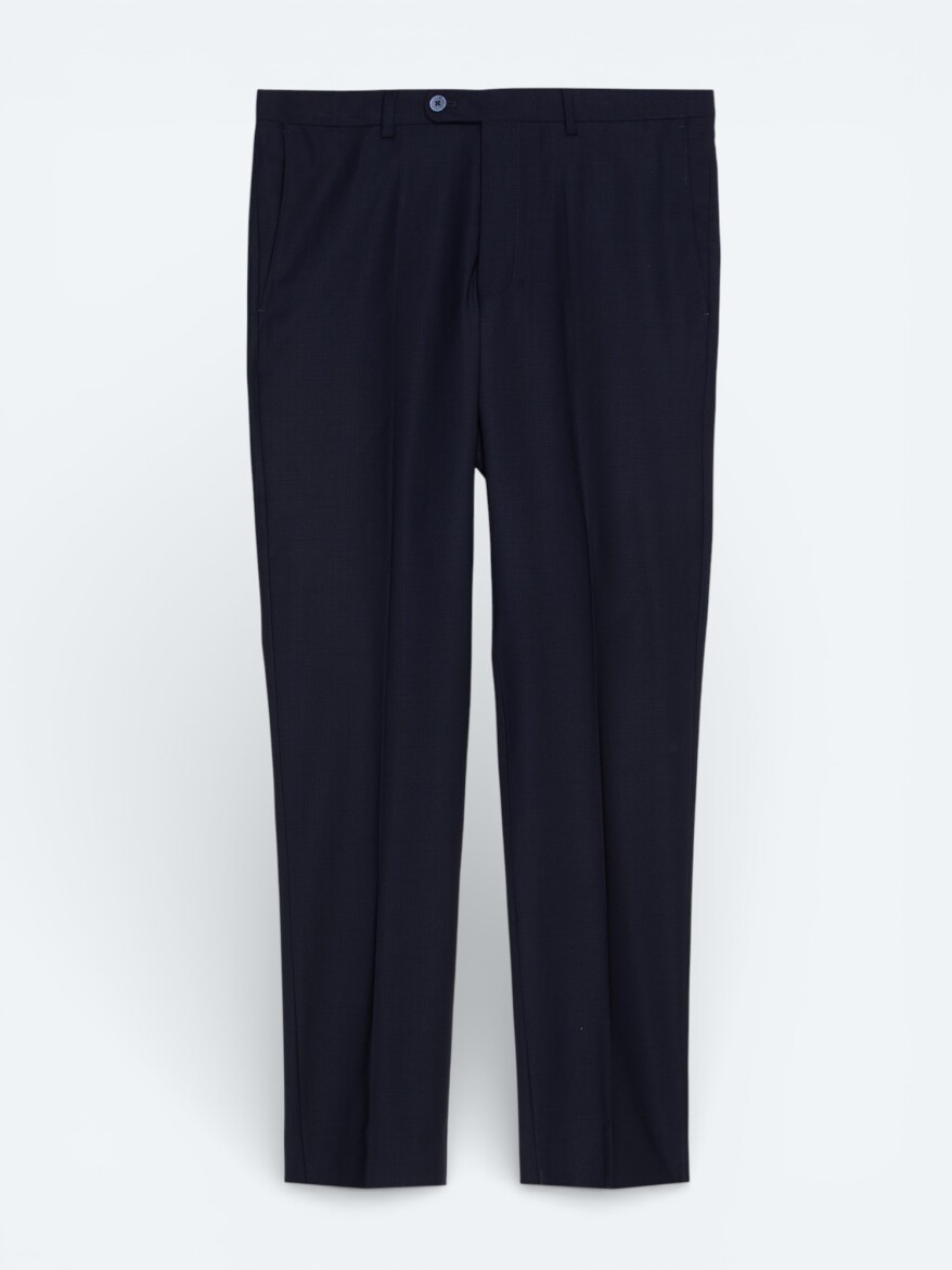 Navy Blue Plain Modern Fit Wool Blended Suit - 6
