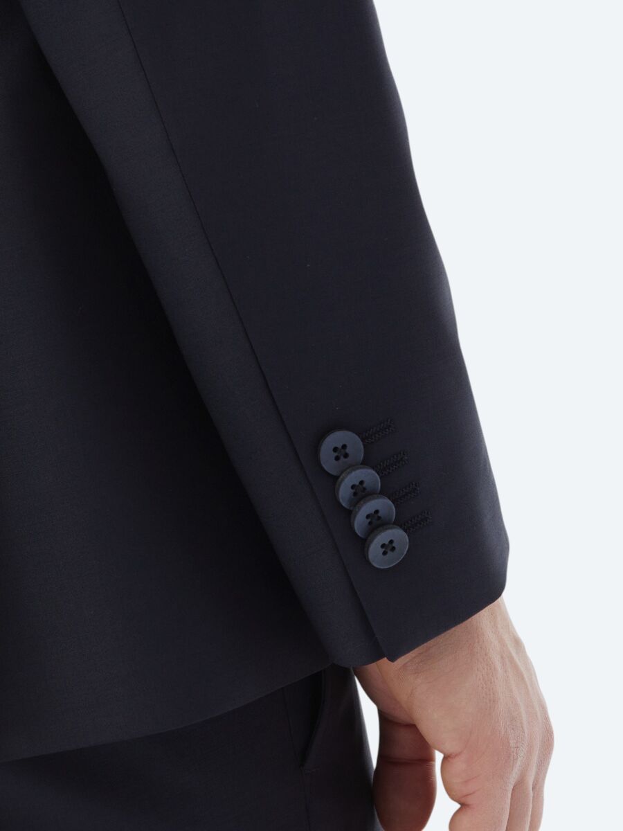 Navy Blue Plain Modern Fit Wool Blended Suit - 7