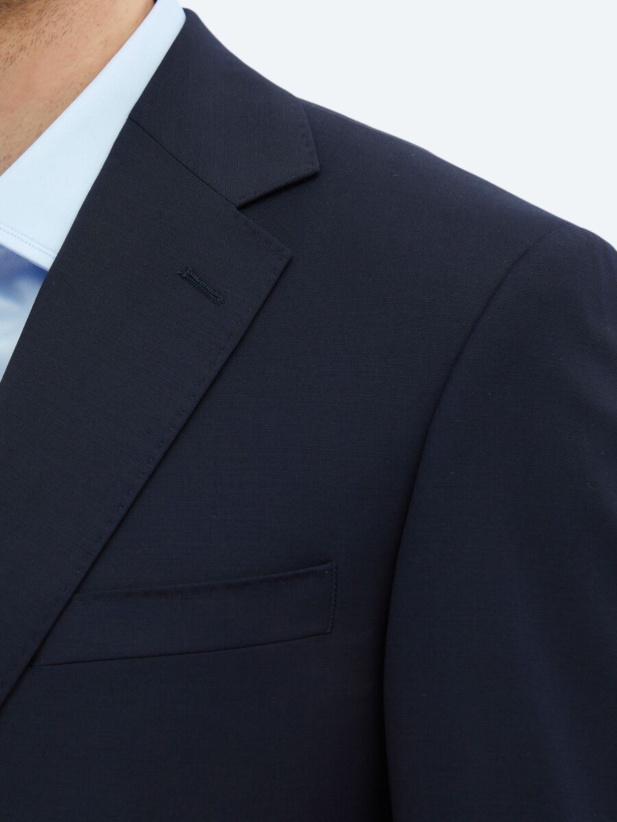 Navy Blue Plain Modern Fit Wool Blended Suit - 4