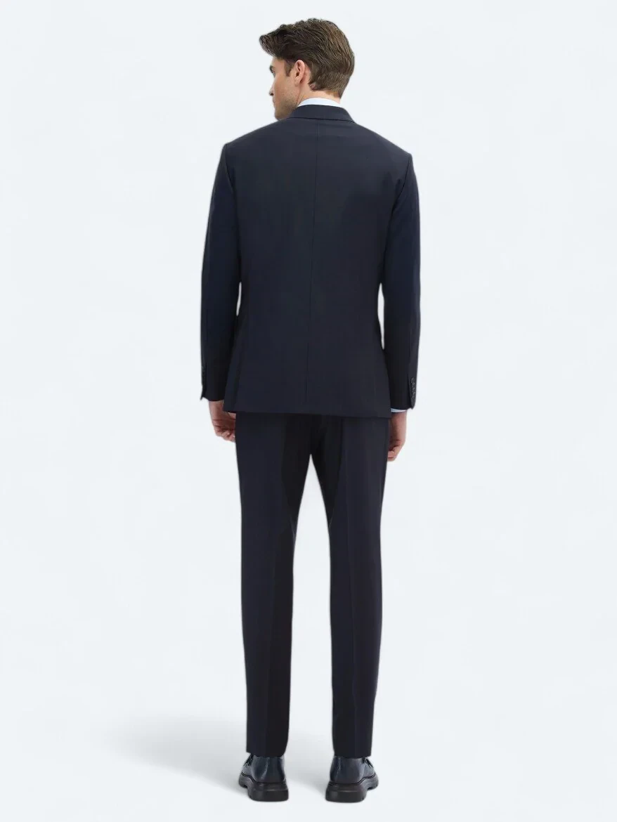 Navy Blue Plain Modern Fit Wool Blended Suit - 7