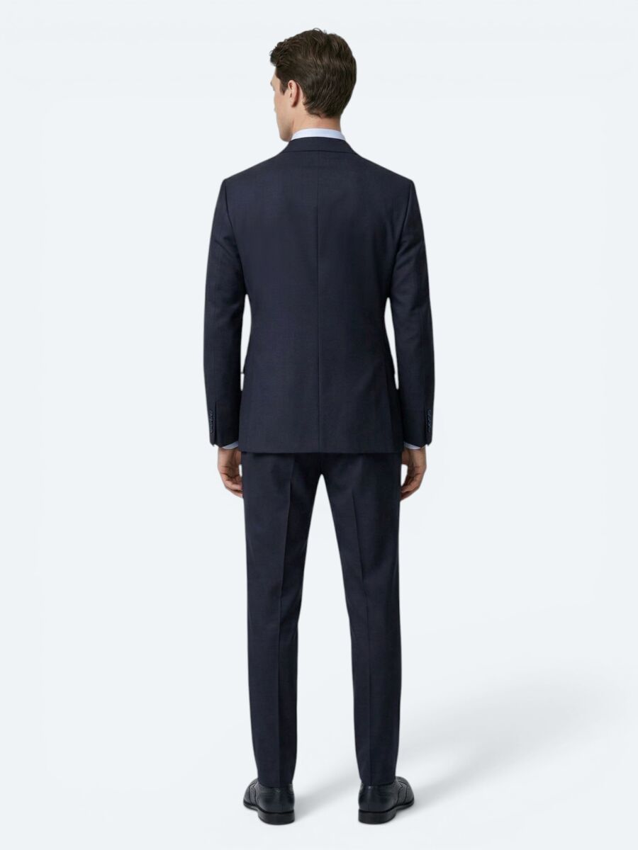 Navy Blue Plain Modern Fit Wool Blended Suit - 5