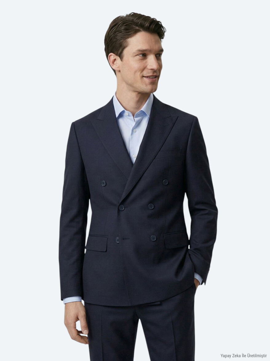 Navy Blue Plain Modern Fit Wool Blended Suit 