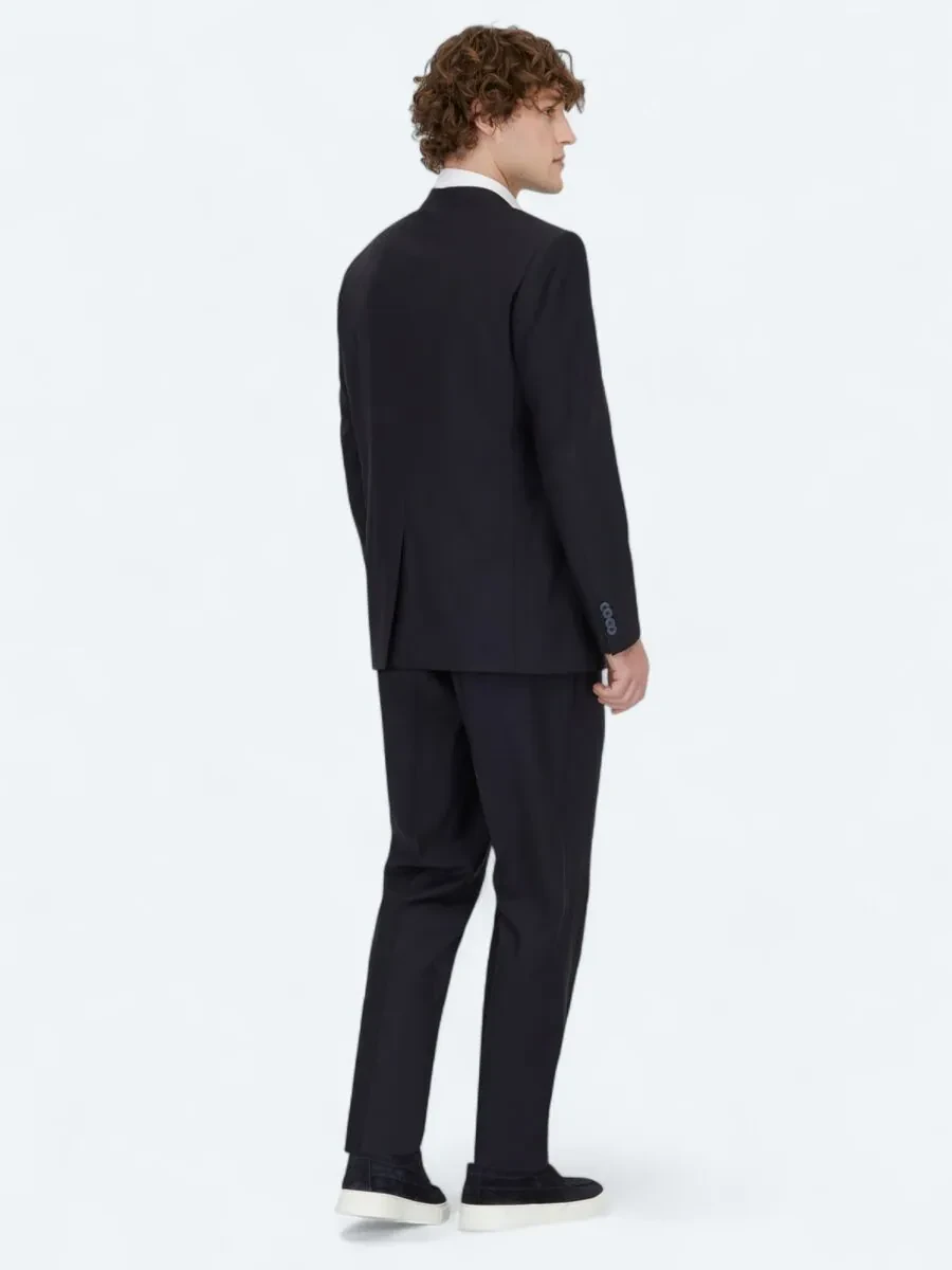 Navy Blue Plain Modern Fit Wool Blended Suit - 5