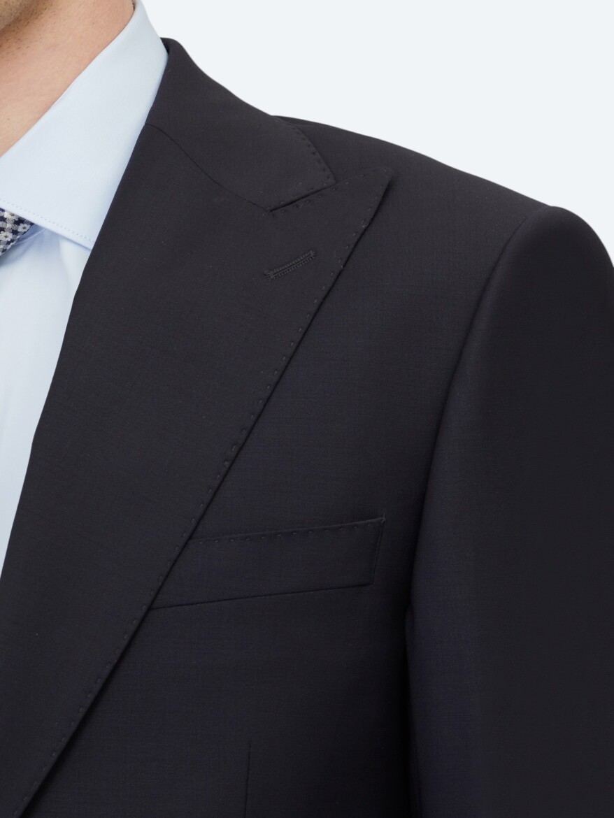 Navy Blue Plain Modern Fit Wool Blended Suit - 4