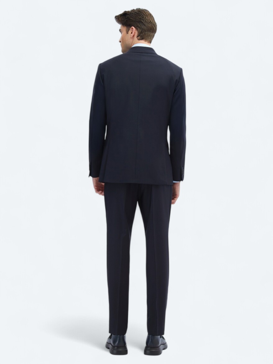 Navy Blue Plain Modern Fit Wool Blended Suit - 7