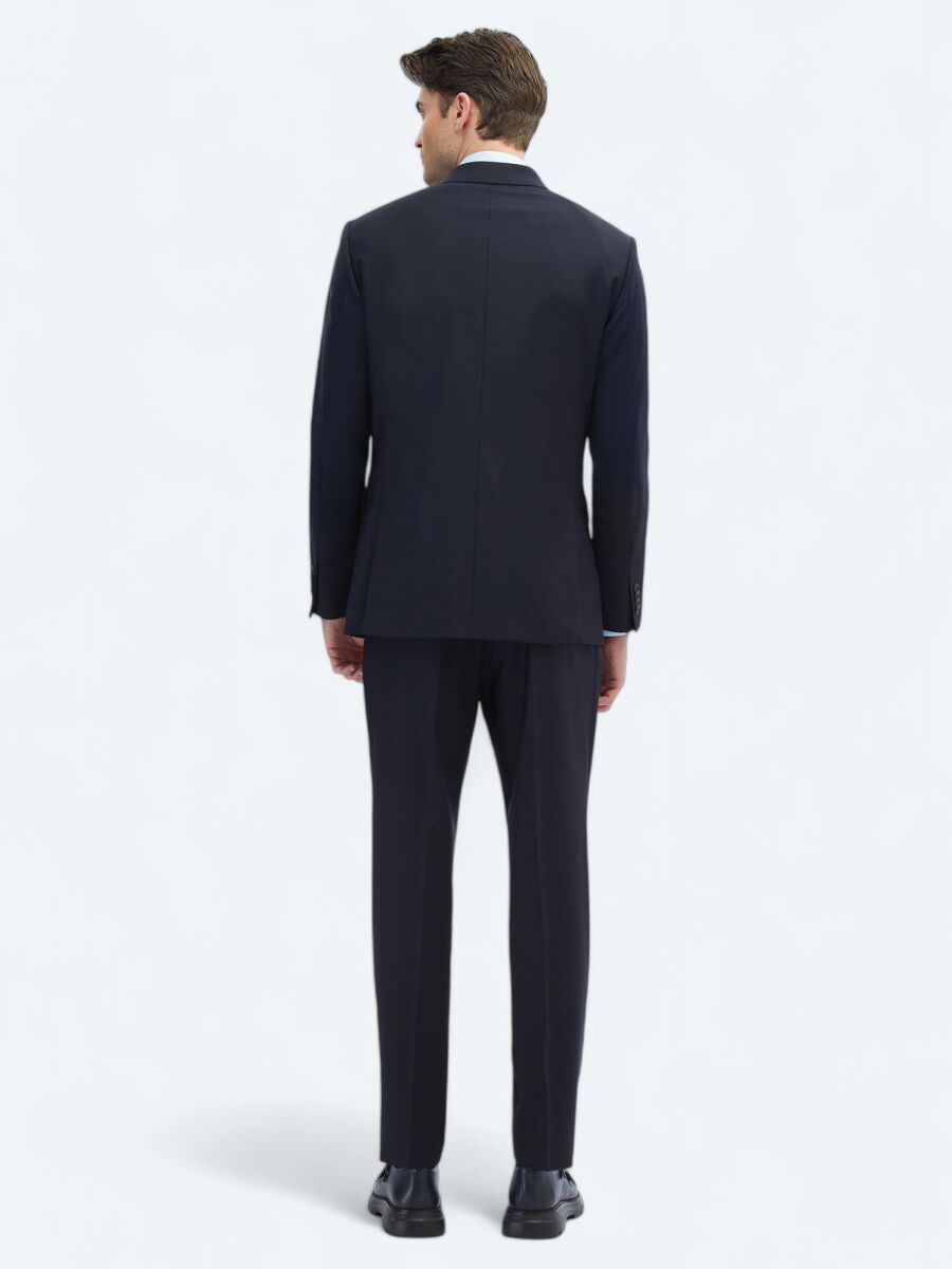 Navy Blue Plain Modern Fit Wool Blended Suit - 7