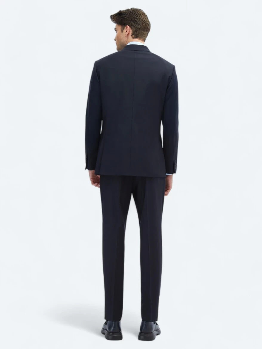 Navy Blue Plain Modern Fit Wool Blended Suit - 7