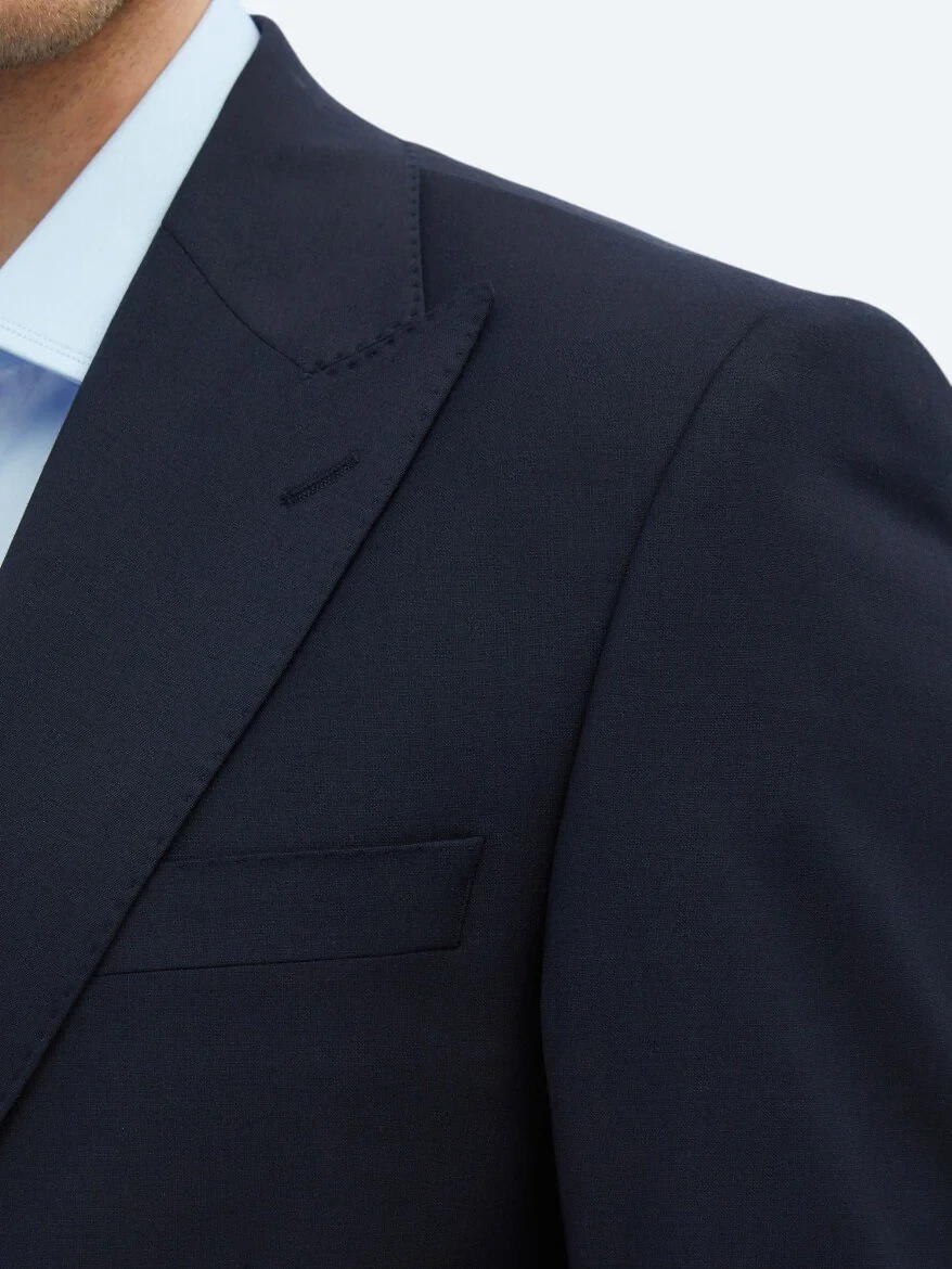 Navy Blue Plain Modern Fit Wool Blended Suit - 5