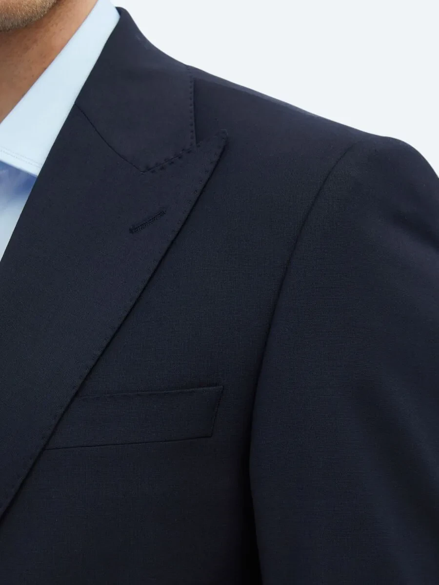 Navy Blue Plain Modern Fit Wool Blended Suit - 5