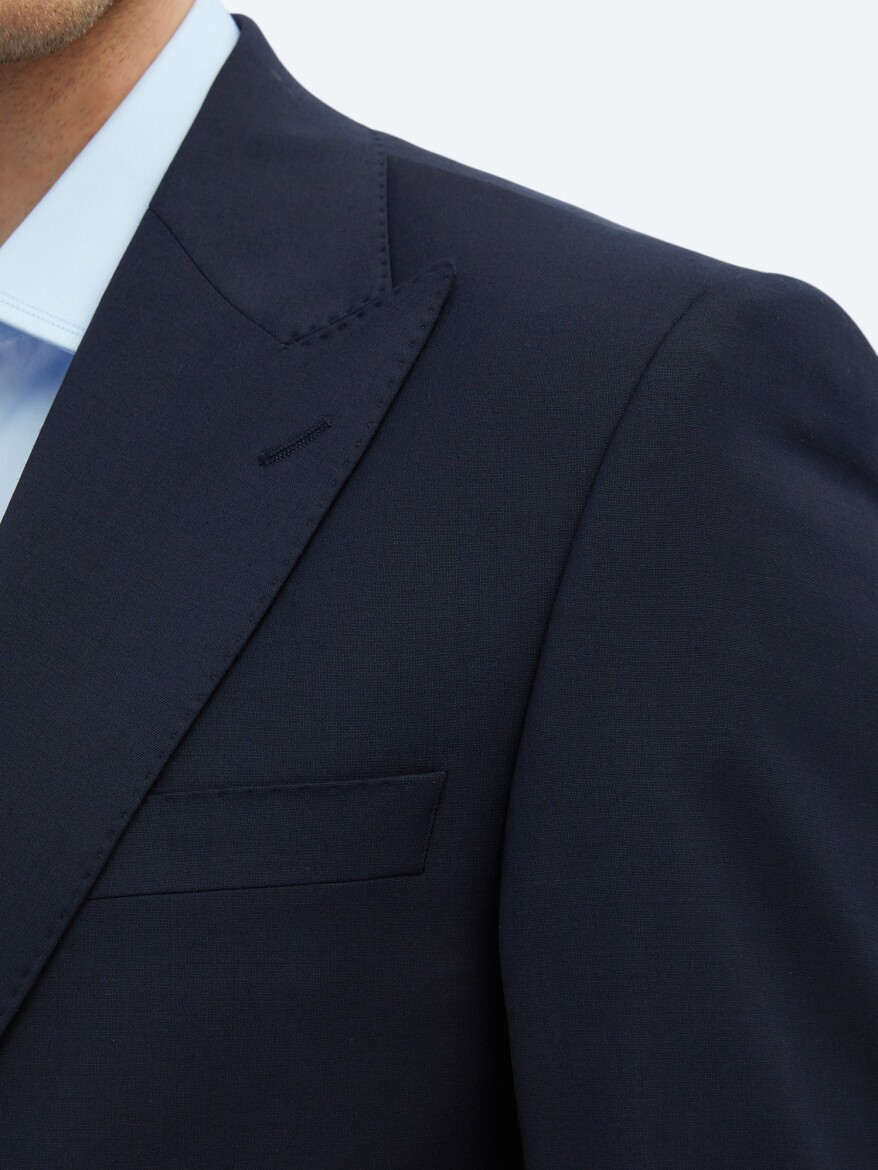 Navy Blue Plain Modern Fit Wool Blended Suit - 5