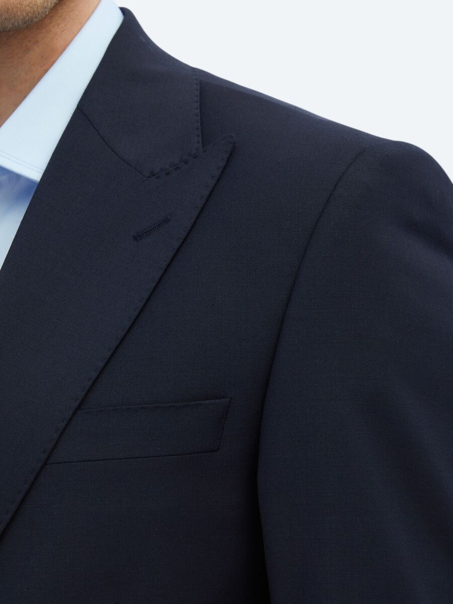 Navy Blue Plain Modern Fit Wool Blended Suit - 5