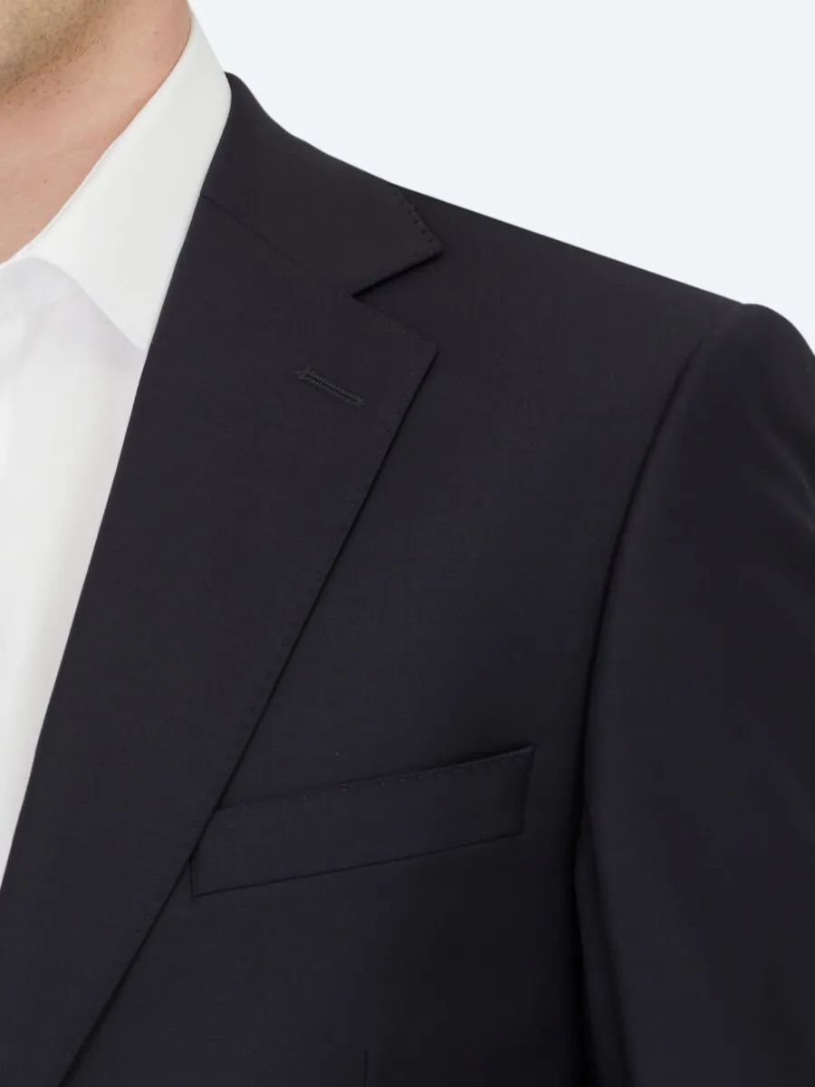 Navy Blue Plain Modern Fit Wool Blended Suit - 4