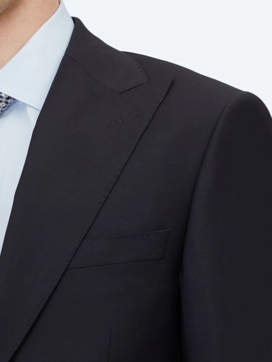 Navy Blue Plain Modern Fit Wool Blended Suit - 4