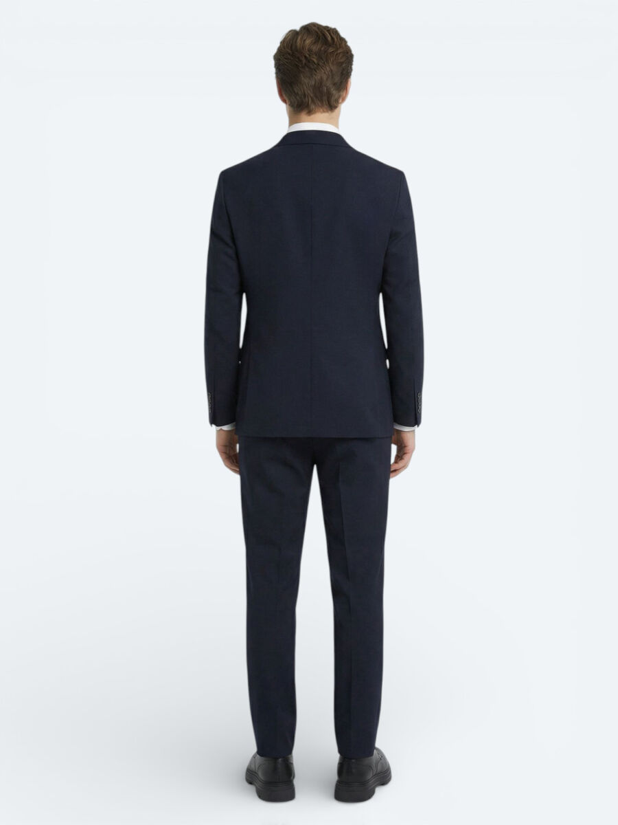 Navy Blue Plain Modern Fit Wool Blended Suit - 4