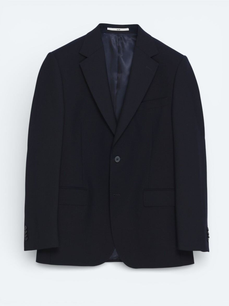 Navy Blue Plain Modern Fit Wool Blended Suit - 5