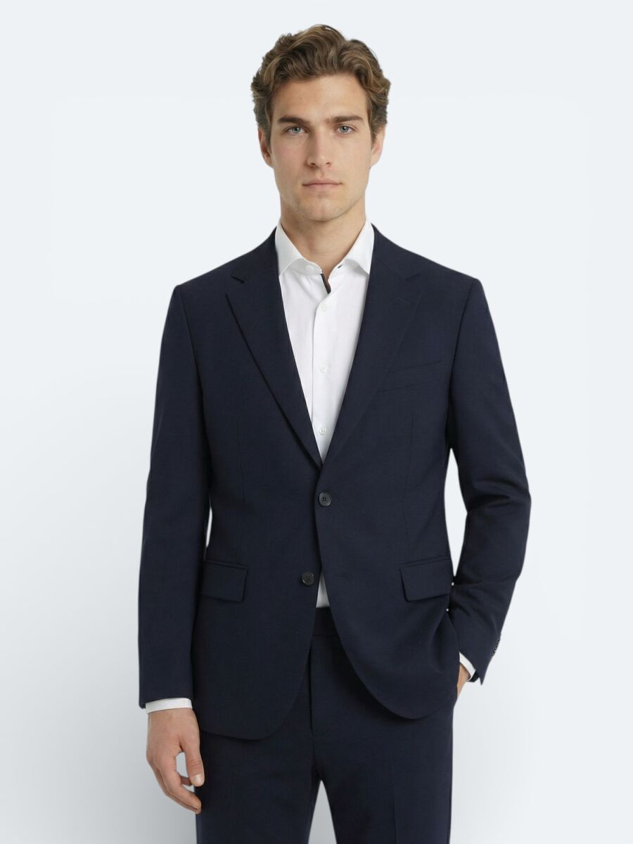 Navy Blue Plain Modern Fit Wool Blended Suit - 1