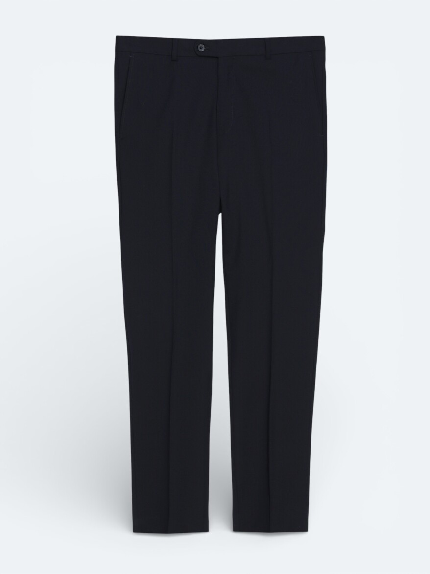 Navy Blue Plain Modern Fit Wool Blended Suit - 6