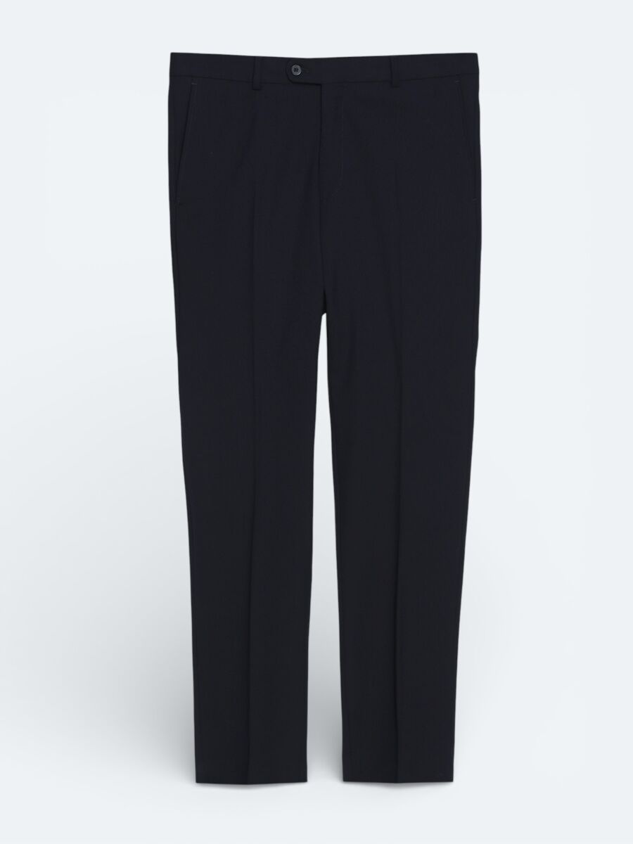 Navy Blue Plain Modern Fit Wool Blended Suit - 6
