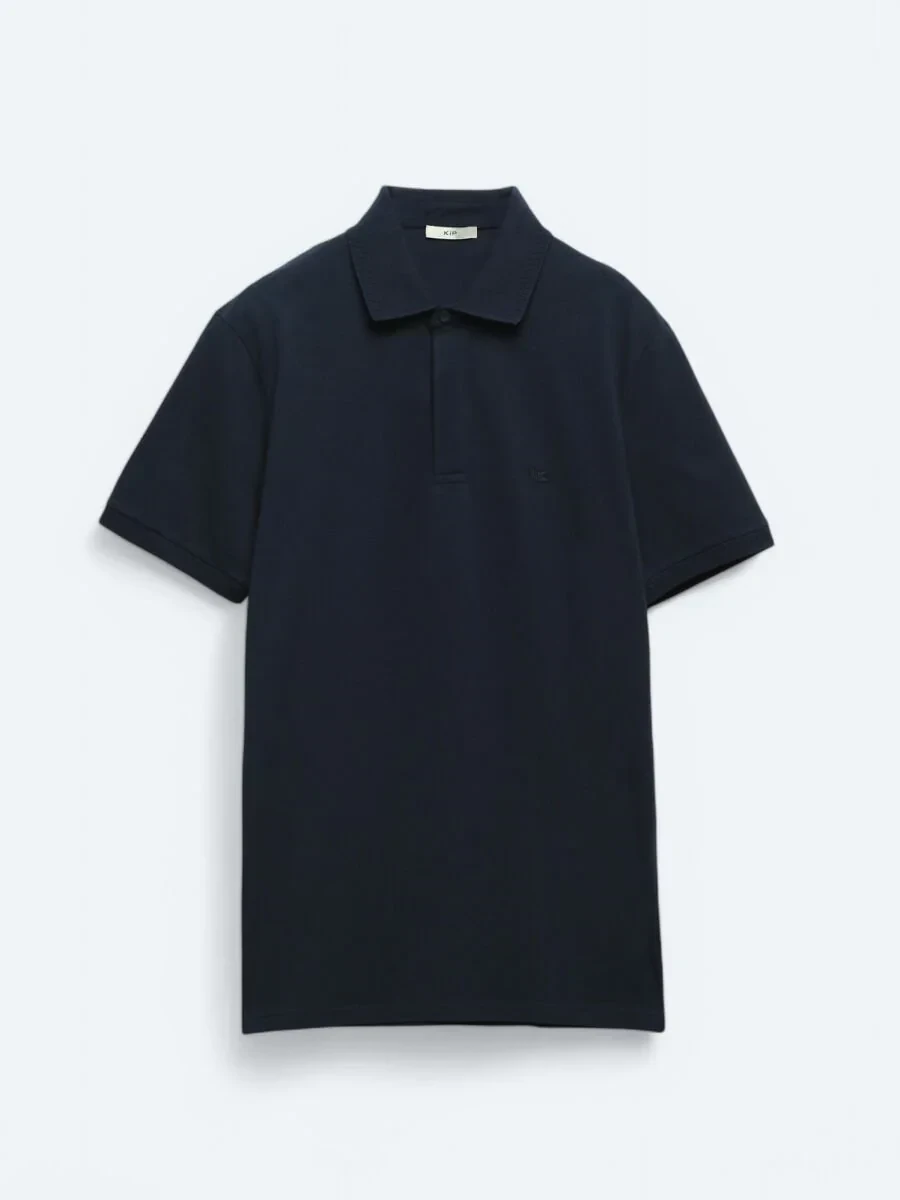 Navy Blue Plain Polo Neck 100% Cotton T-Shirt - 5