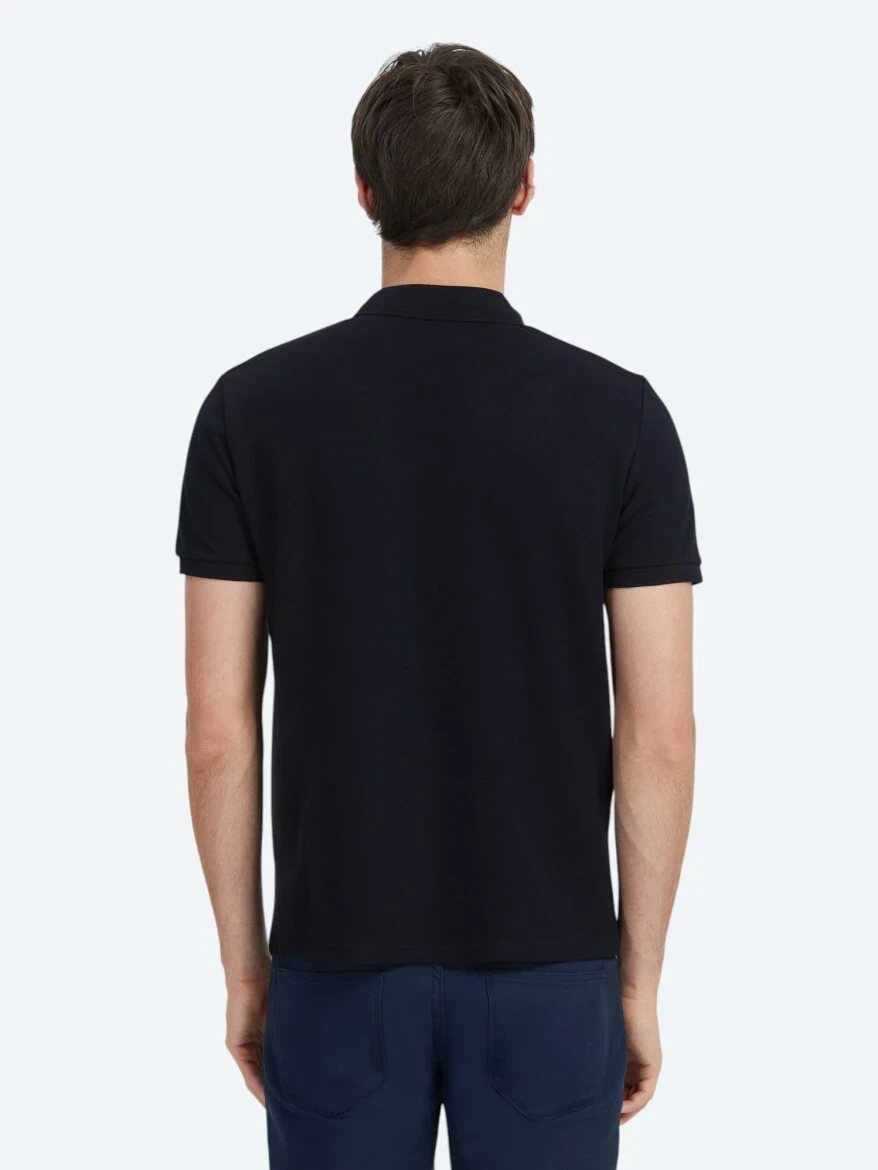 Navy Blue Plain Polo Neck 100% Cotton T-Shirt - 5