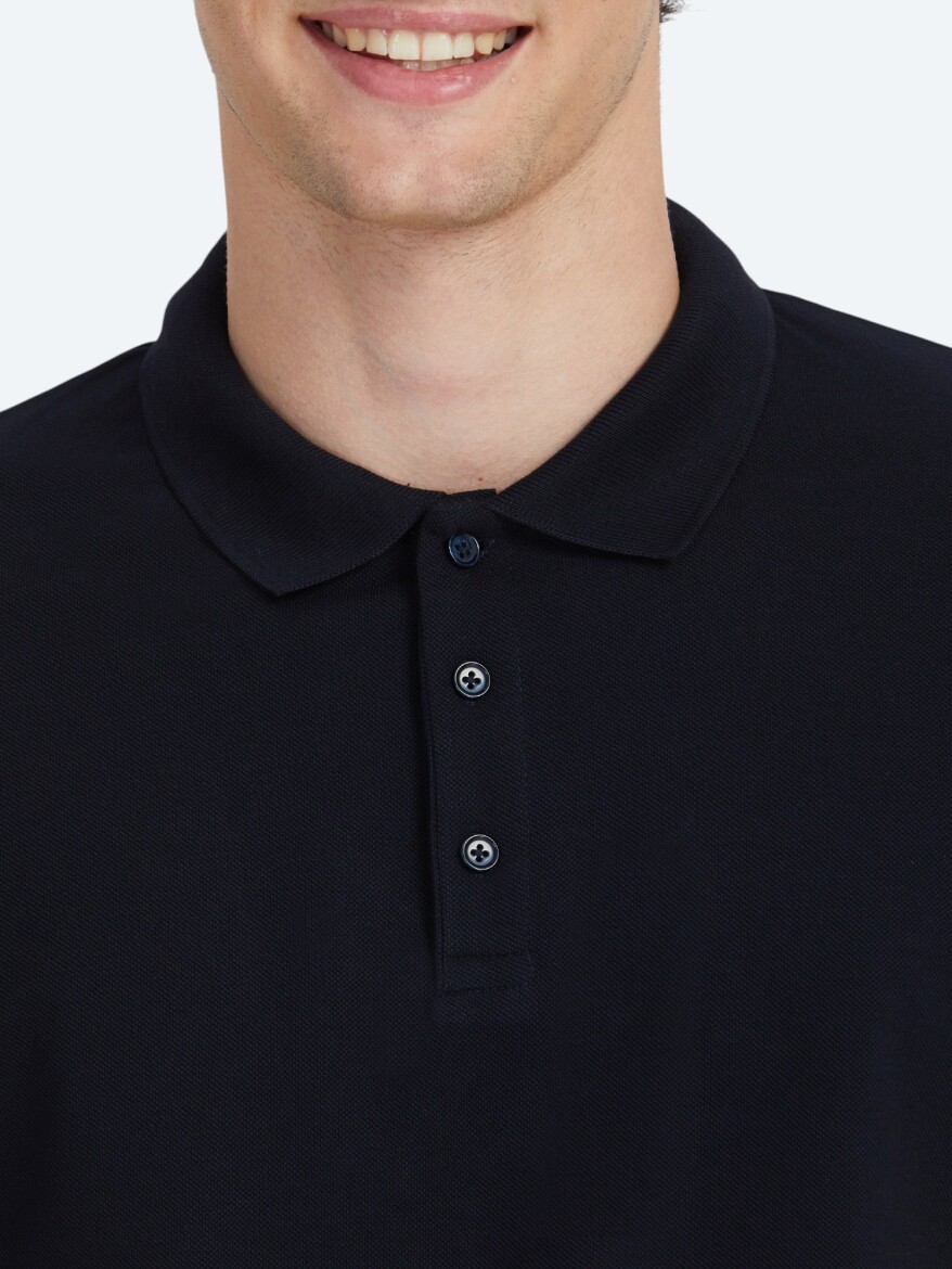 Navy Blue Plain Polo Neck 100% Cotton T-Shirt - 4