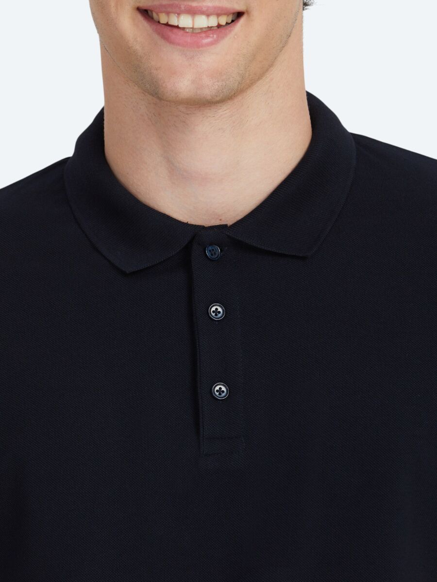 Navy Blue Plain Polo Neck 100% Cotton T-Shirt - 4