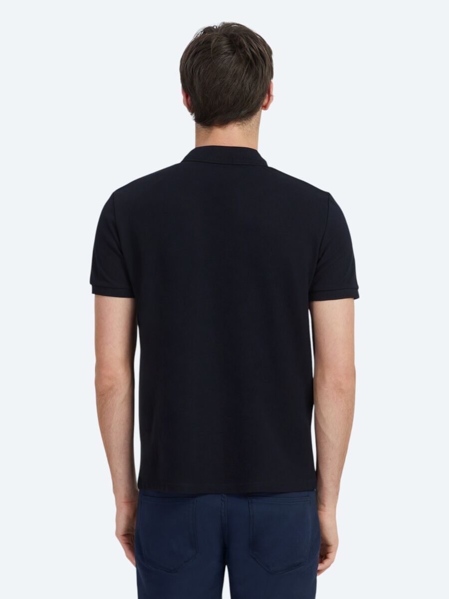Navy Blue Plain Polo Neck 100% Cotton T-Shirt - 5