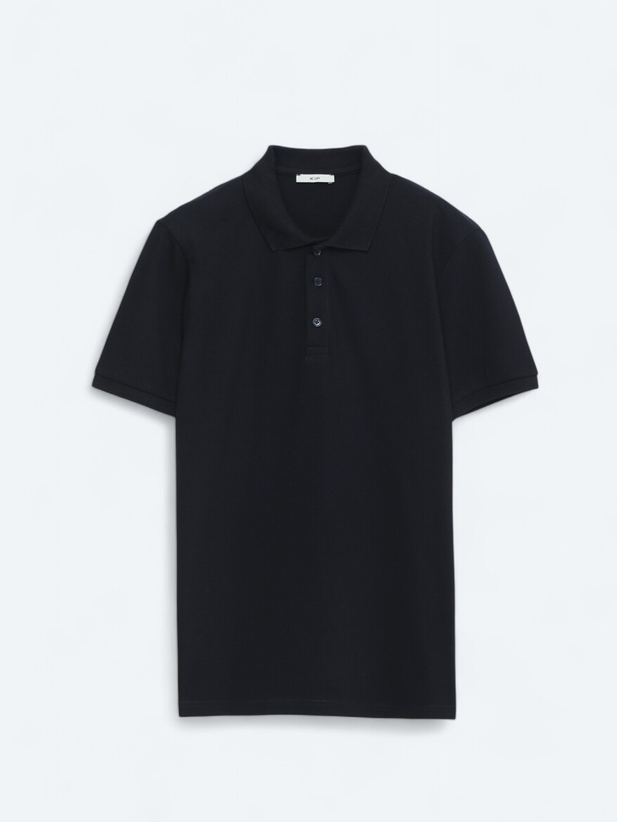 Navy Blue Plain Polo Neck 100% Cotton T-Shirt - 6