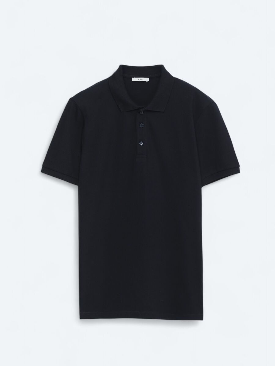 Navy Blue Plain Polo Neck 100% Cotton T-Shirt - 6