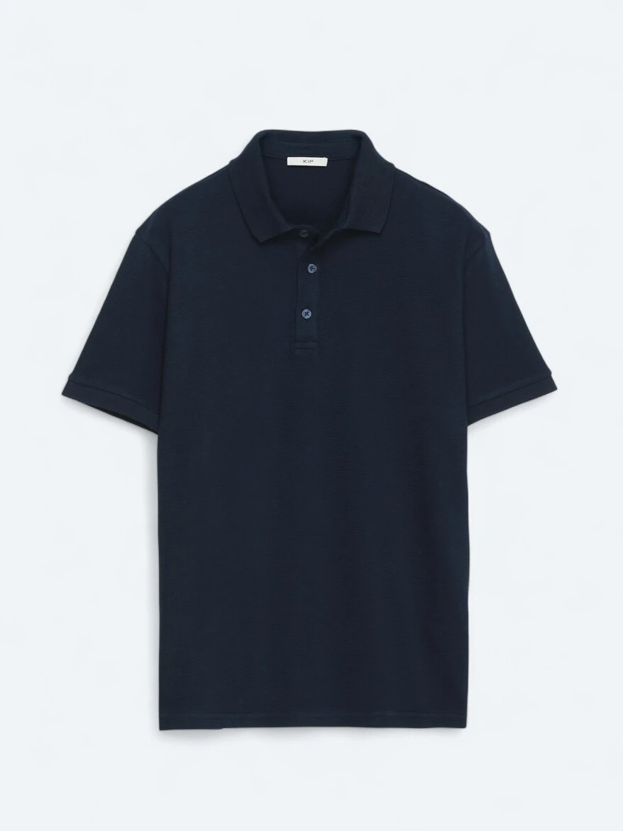 Navy Blue Plain Polo Neck 100% Cotton T-Shirt - 6
