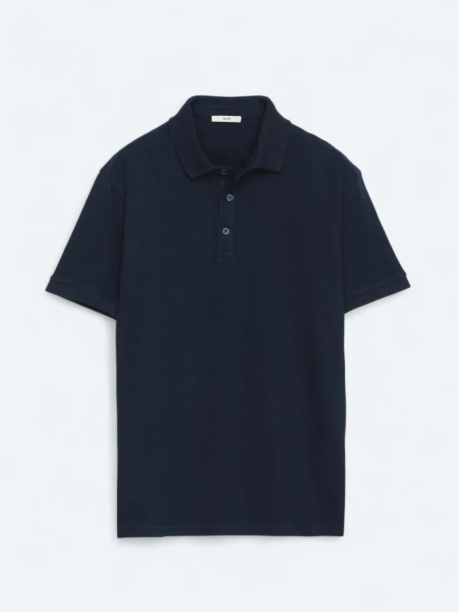 Navy Blue Plain Polo Neck 100% Cotton T-Shirt - 6