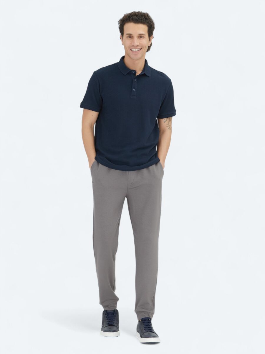 Navy Blue Plain Polo Neck 100% Cotton T-Shirt - 2