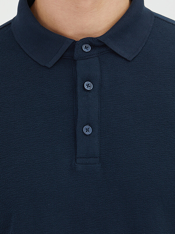 Navy Blue Plain Polo Neck 100% Cotton T-Shirt - 3