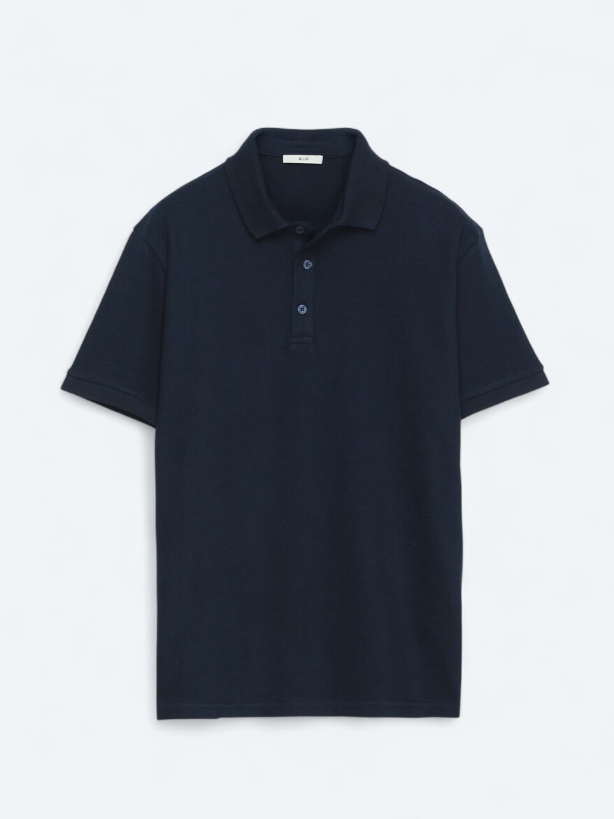 Navy Blue Plain Polo Neck 100% Cotton T-Shirt - 6