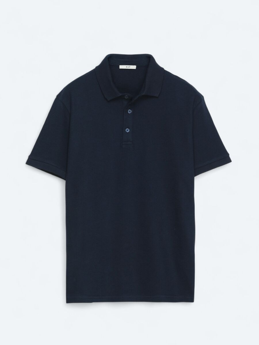 Navy Blue Plain Polo Neck 100% Cotton T-Shirt - 6