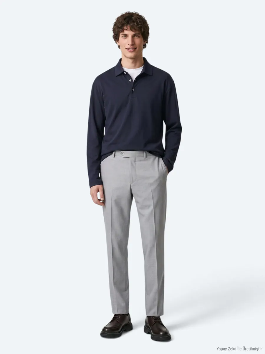 Navy Blue Plain Polo Neck 100% Cotton T-Shirt - 2