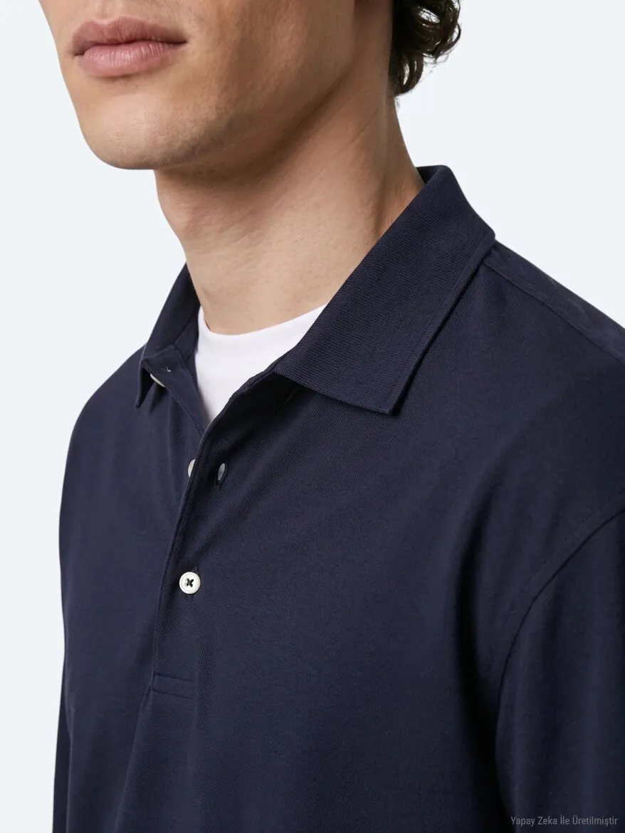 Navy Blue Plain Polo Neck 100% Cotton T-Shirt - 3