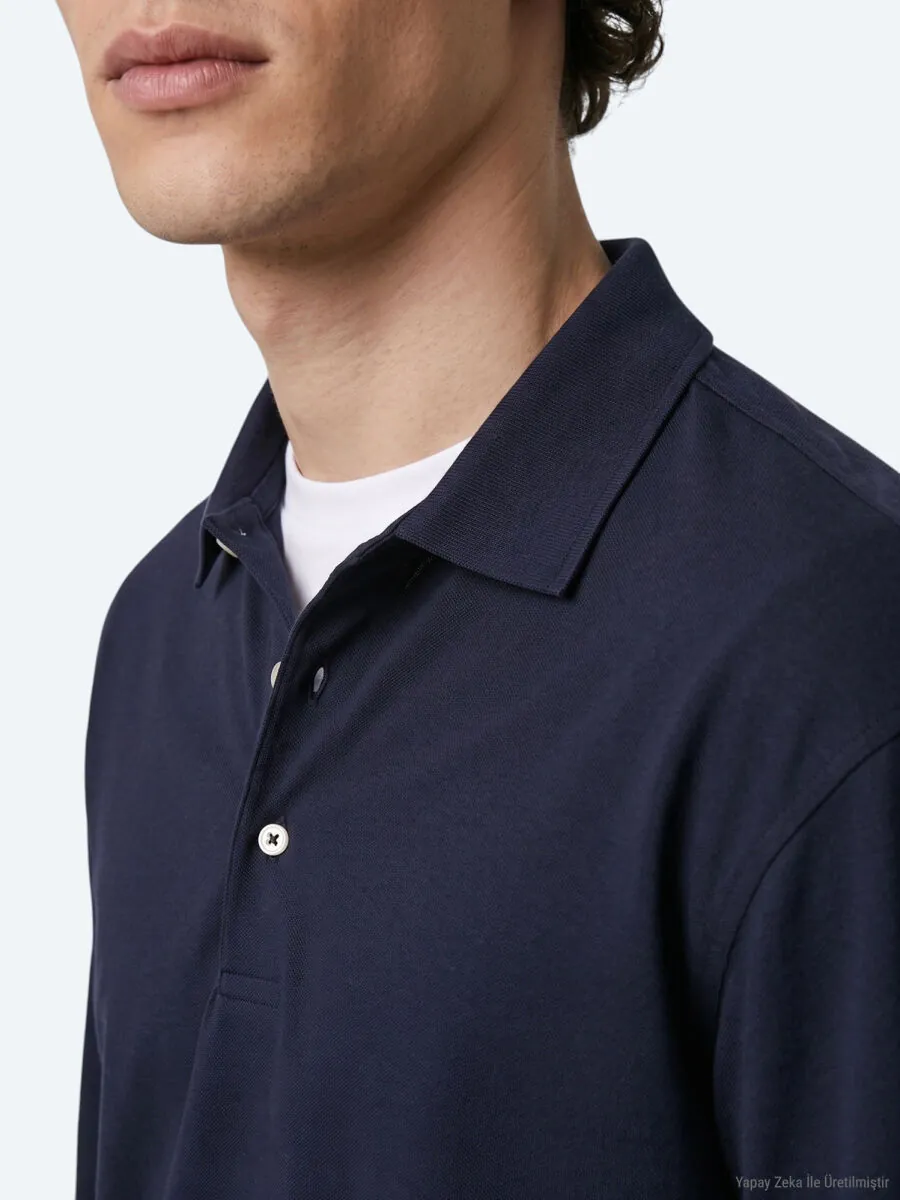 Navy Blue Plain Polo Neck 100% Cotton T-Shirt - 3