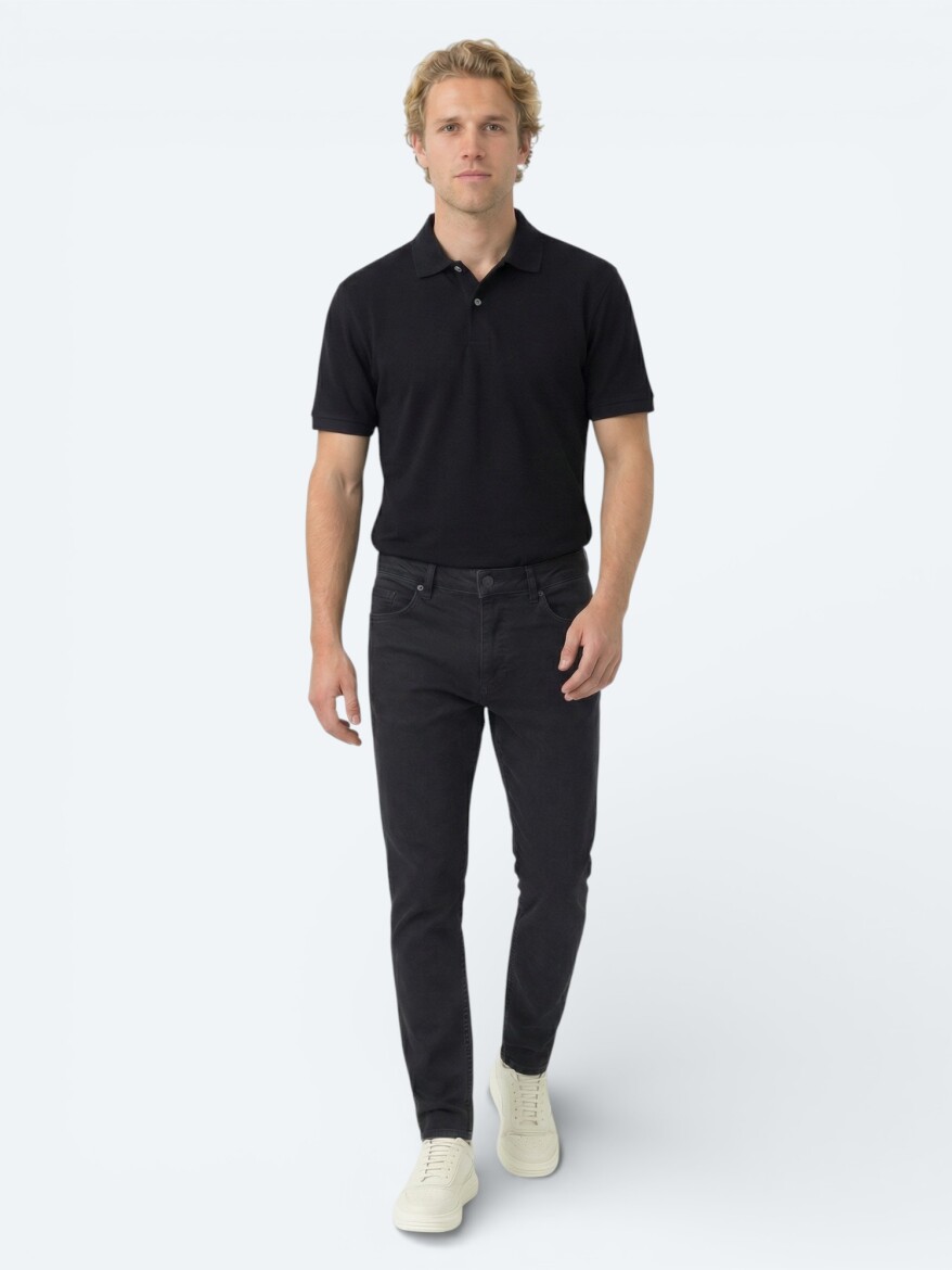 Navy Blue Plain Polo Neck Cotton Blended T-Shirt - KİP