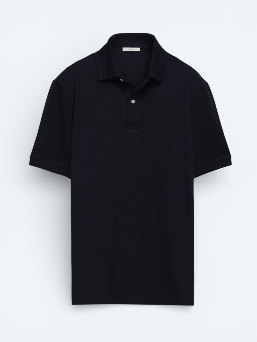 Navy Blue Plain Polo Neck Cotton Blended T-Shirt - 5