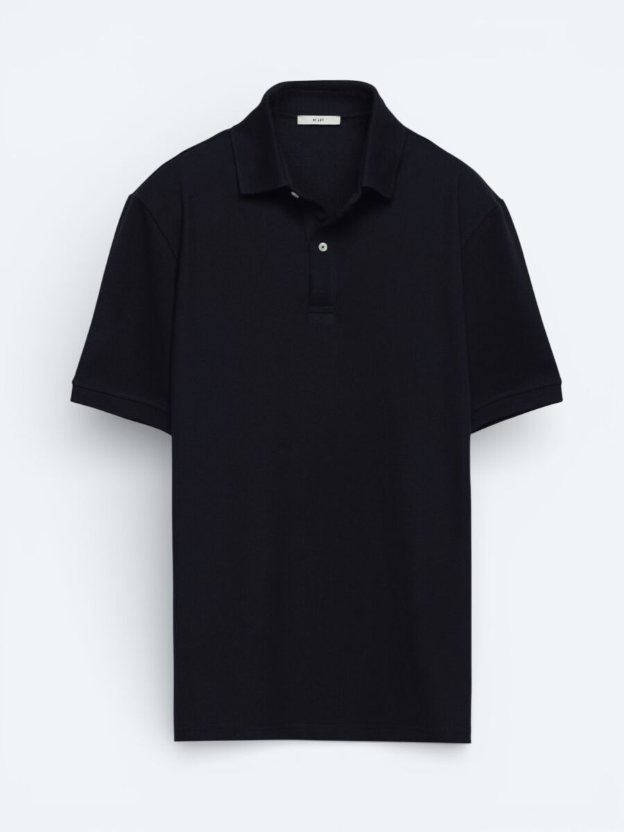Navy Blue Plain Polo Neck Cotton Blended T-Shirt - 5