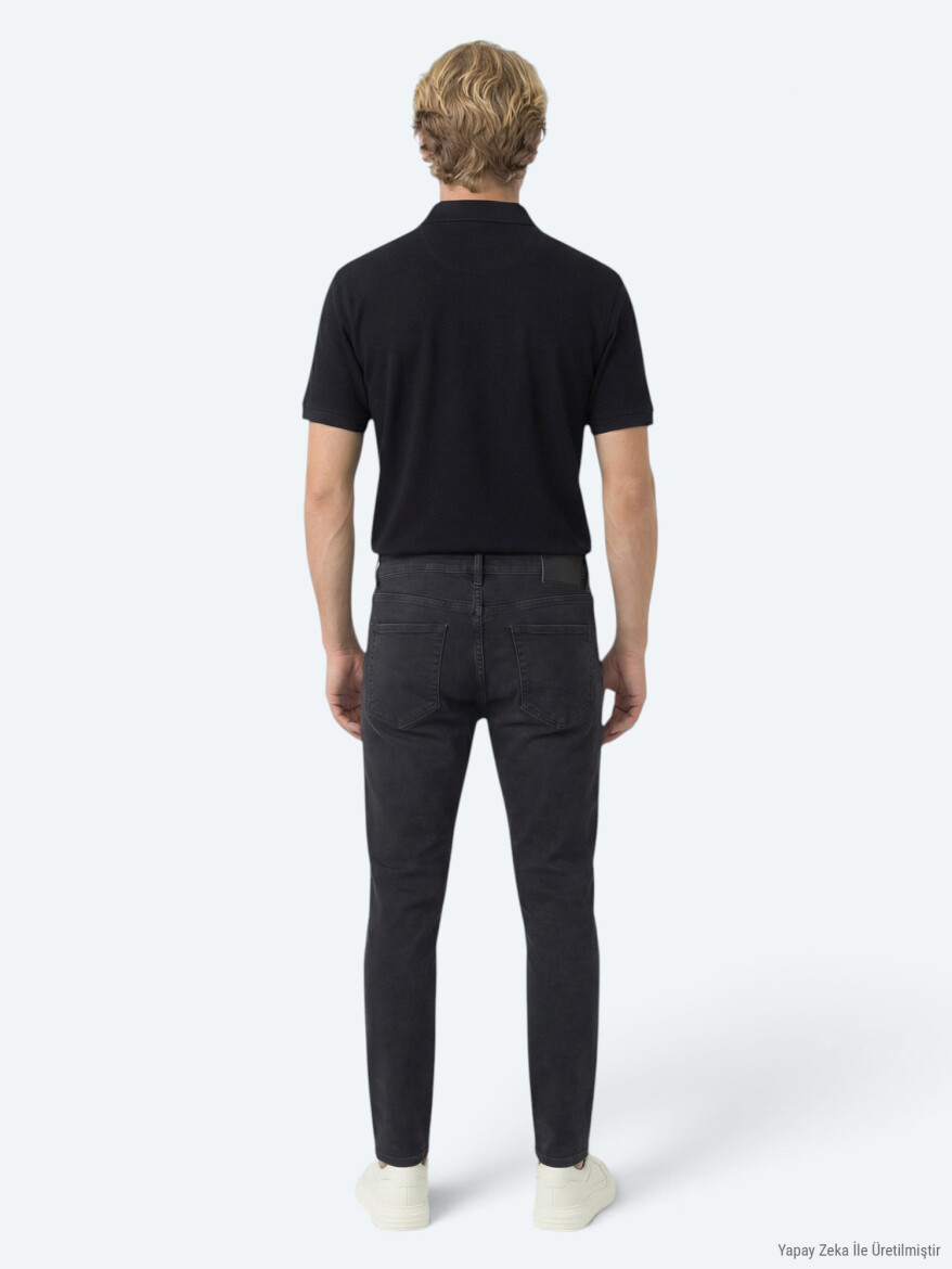 Navy Blue Plain Polo Neck Cotton Blended T-Shirt - 4