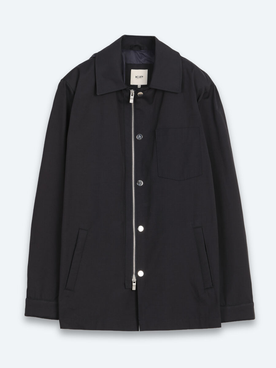 Navy Blue Plain Regular Fit Cotton Blended Lightweight Jacket - 6