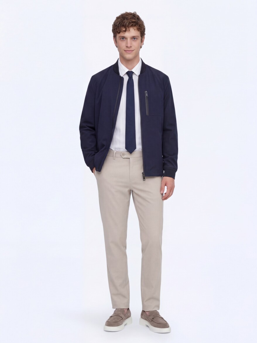 Navy Blue Plain Regular Fit Lightweight Jacket - 4