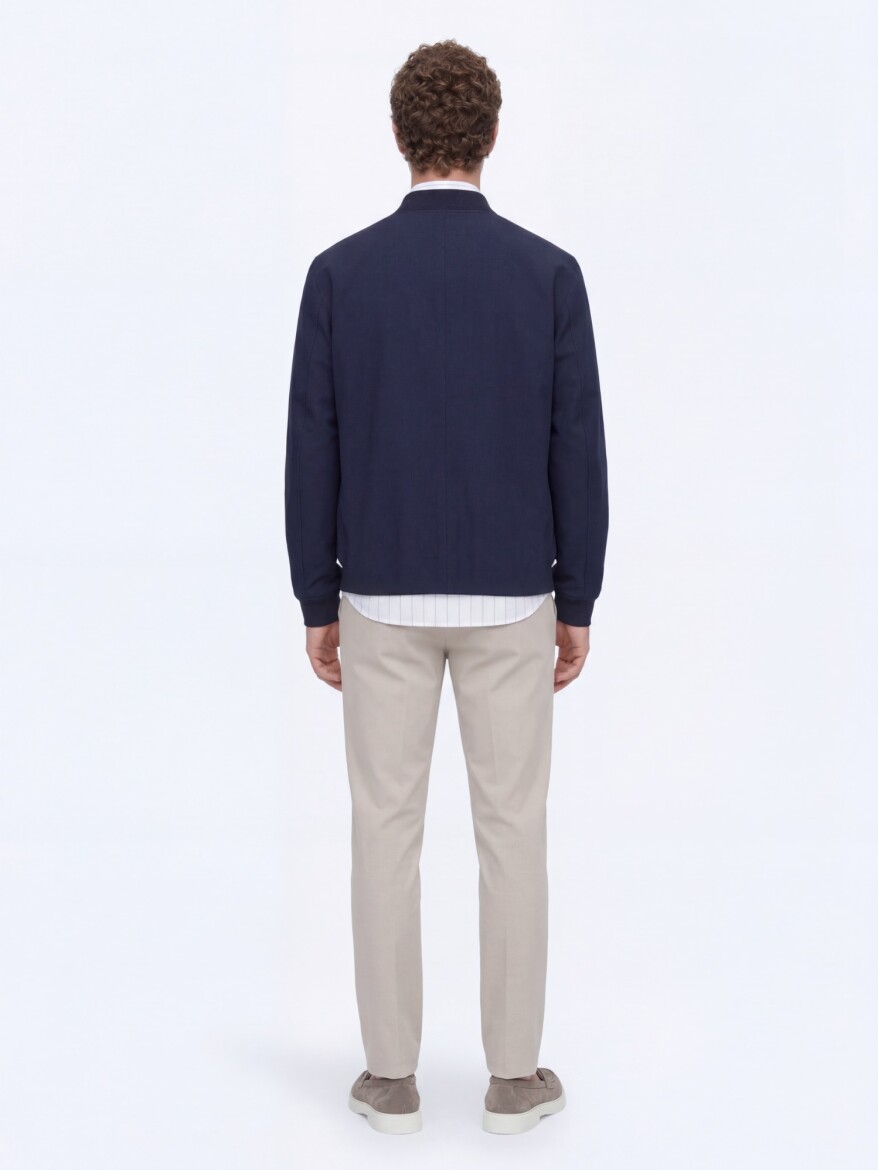 Navy Blue Plain Regular Fit Lightweight Jacket - 6