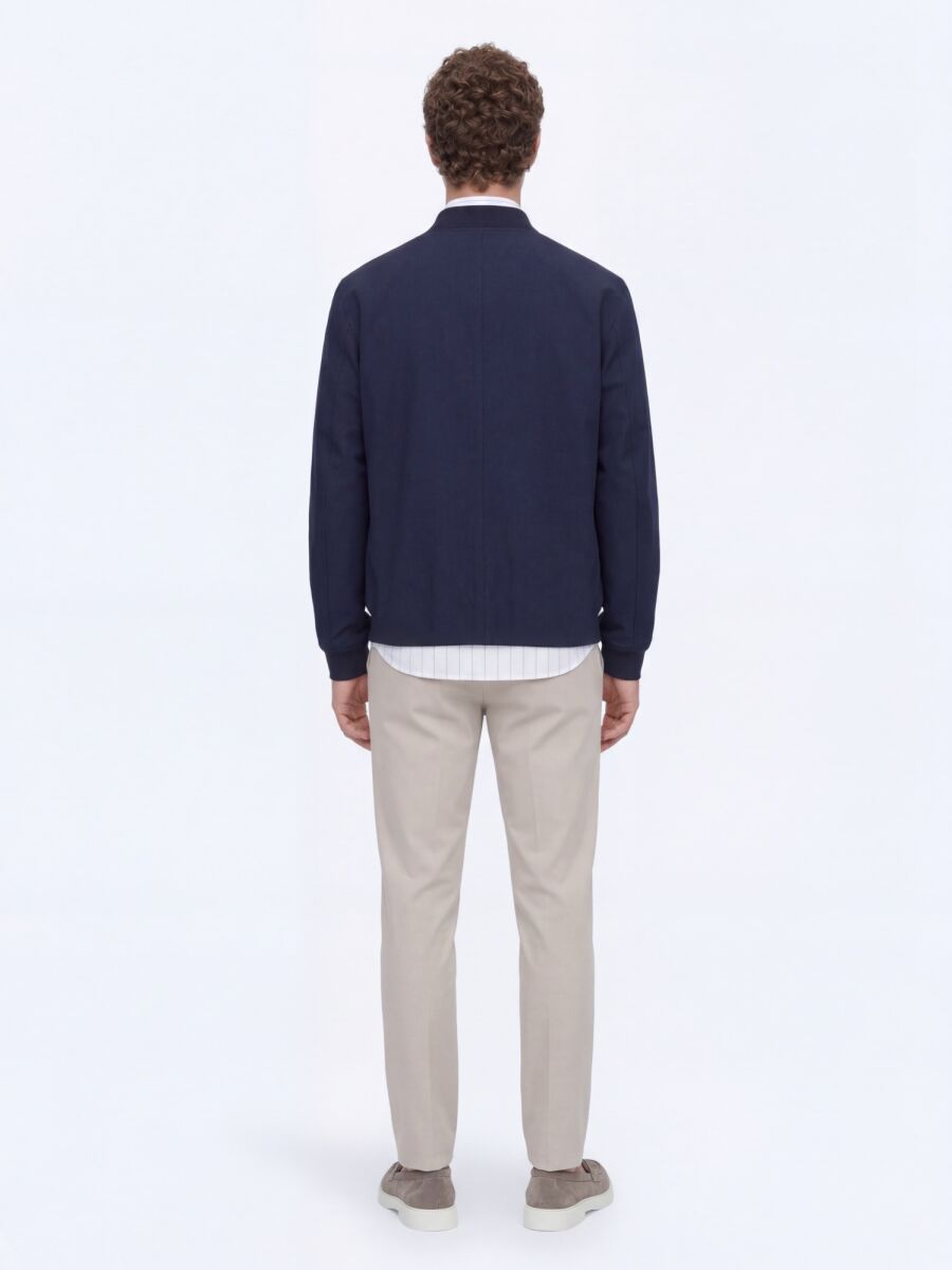 Navy Blue Plain Regular Fit Lightweight Jacket - 6